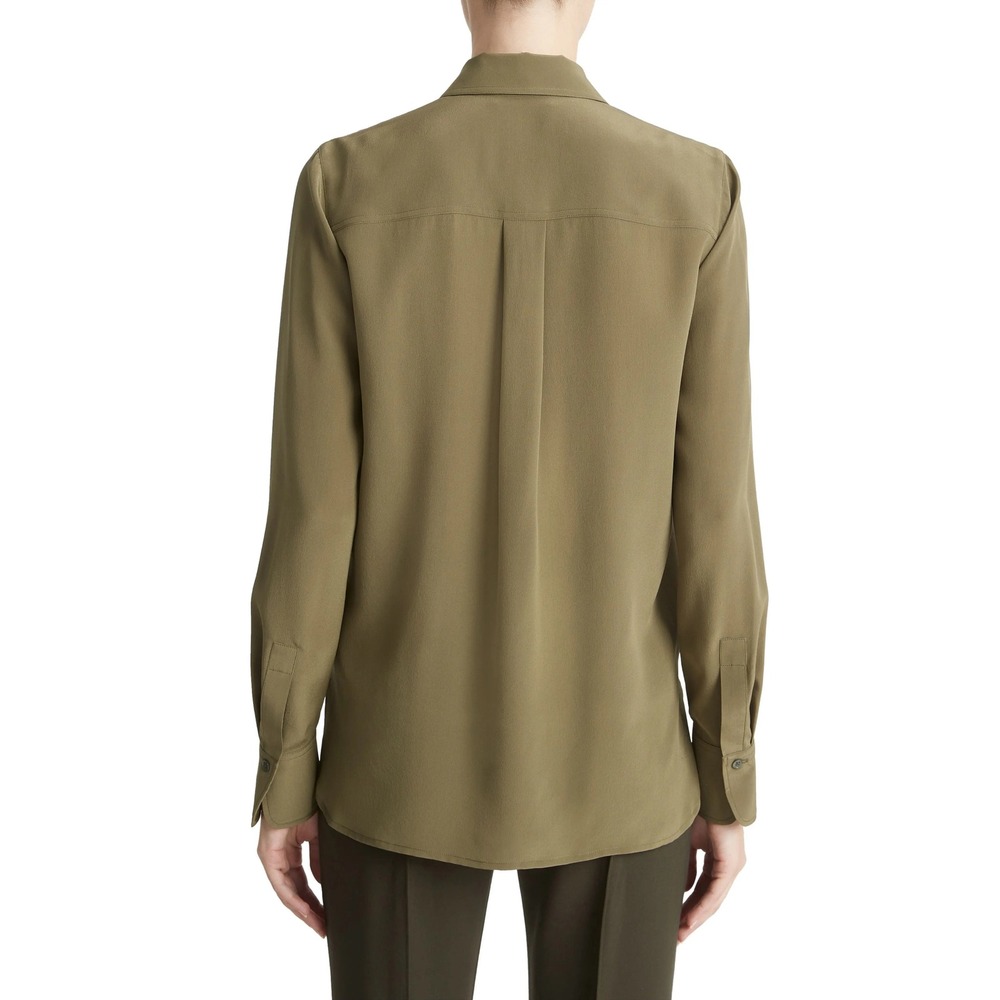 Vince Button Down Shirt Size XL Olive Green Silk Blend Top Long Sleeve - Picture 2 of 11